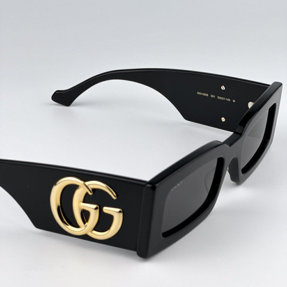 NEW Gucci GG1425S 001 Black Grey Rectangle Unisex Sunglasses GG 1425S - Picture 12 of 14
